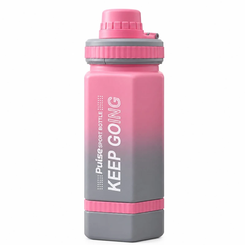 قمقمه ورزشی مدل KEEP GOING با طراحی چهارگوش و دسته حمل آسان، درب پیچی و گنجایش 1300 میلی‌لیتر